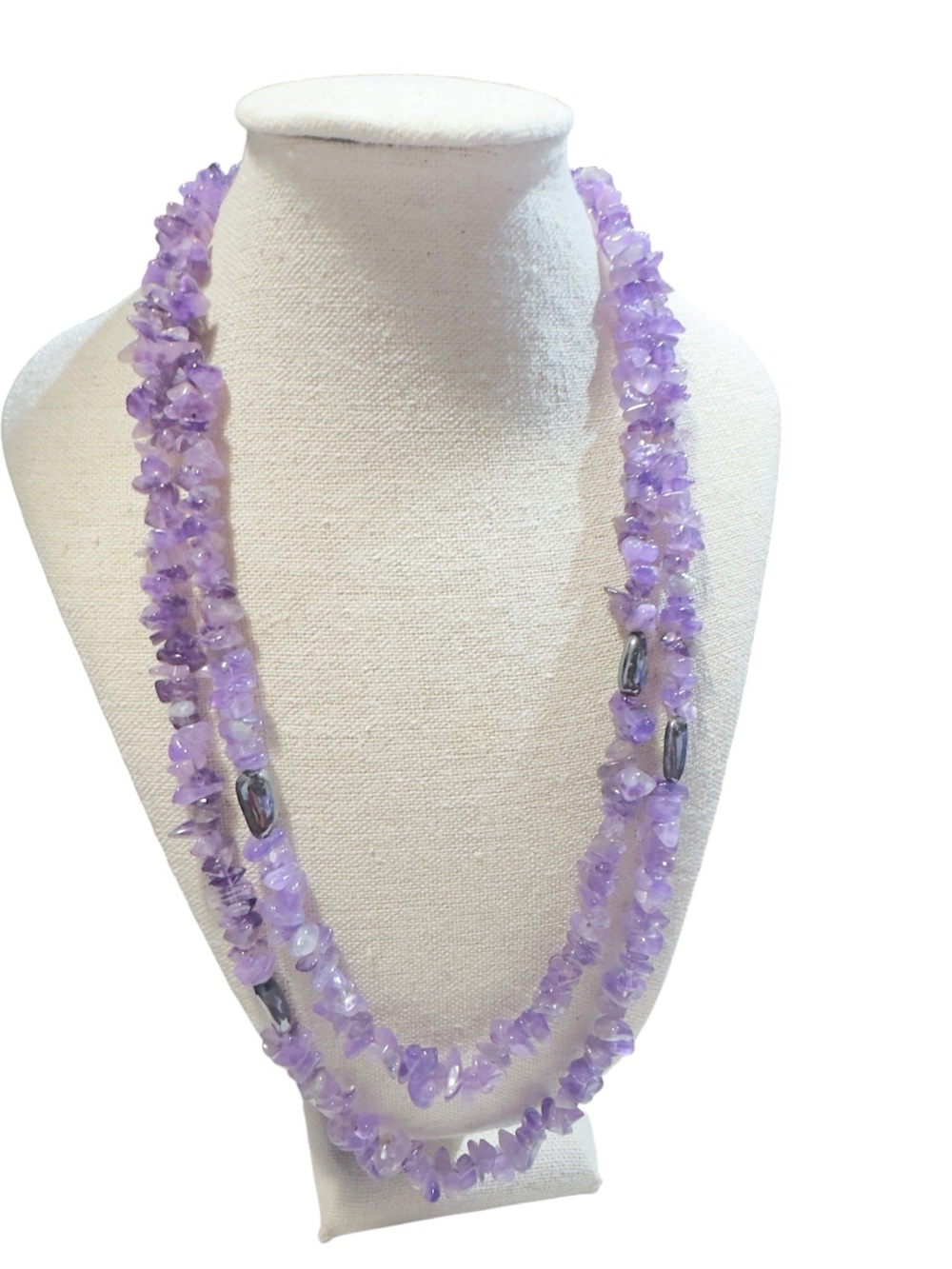 Amethyst Silver Necklace Stones 925 Tumbled & Clasp 40” Length